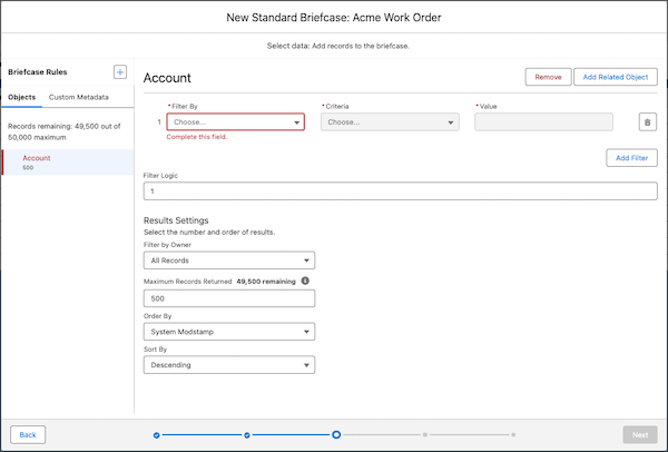 The fields to configure an object rule