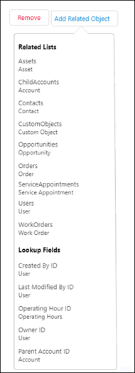 Related object dropdown