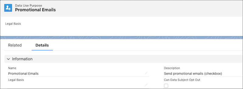 An example data use purpose record