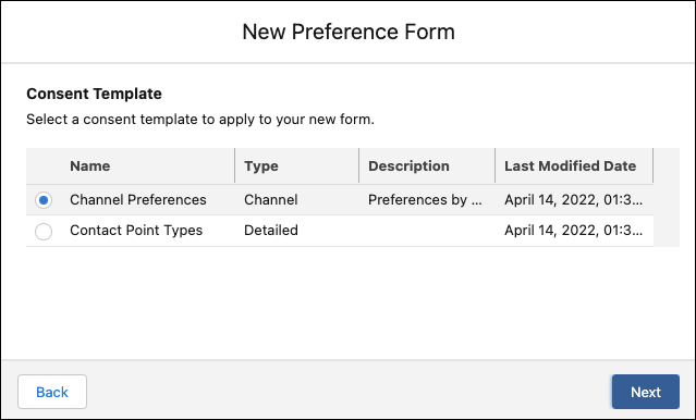 Modal to choose which template to use to create a form