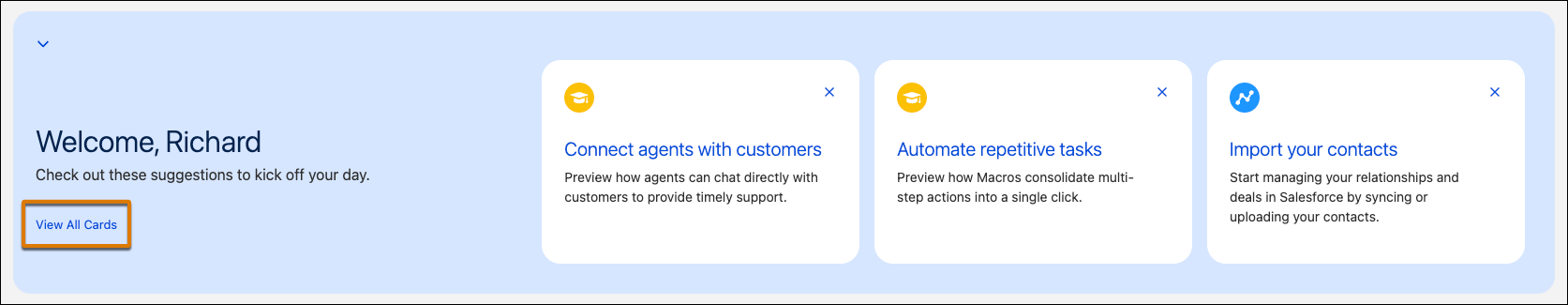 Spotlight cards on the home page