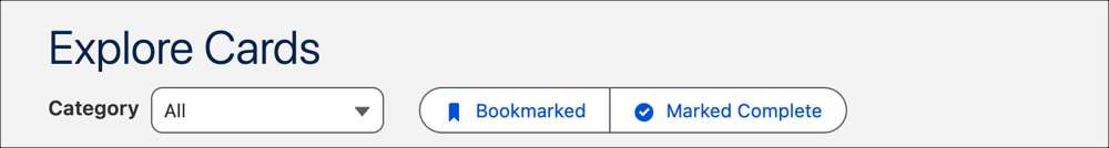 Buttons to filter, bookmark, and mark complete
