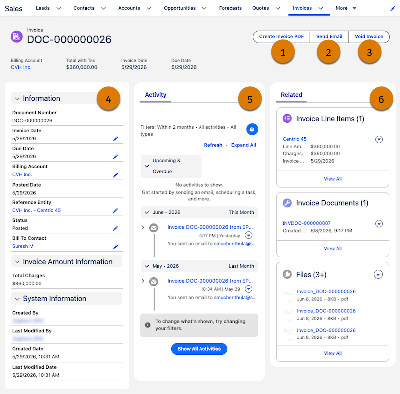 Invoice record showing how to create and manage invoices