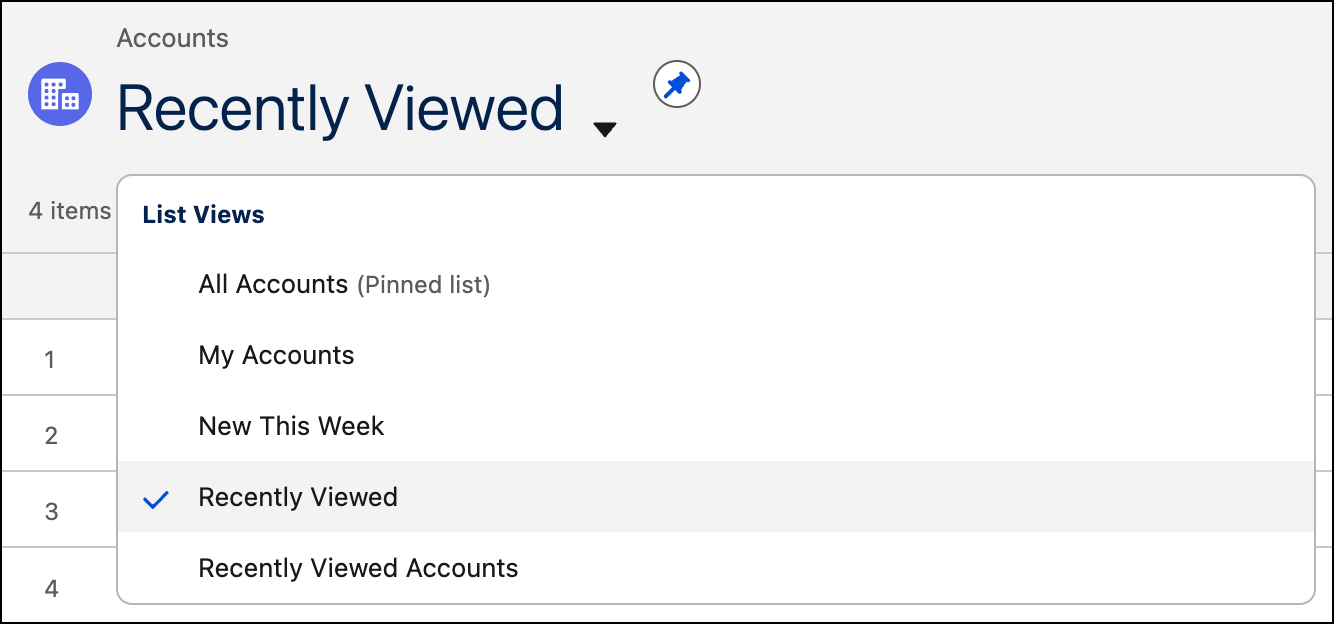 Dropdown menu next to the title allows you to view other lists.