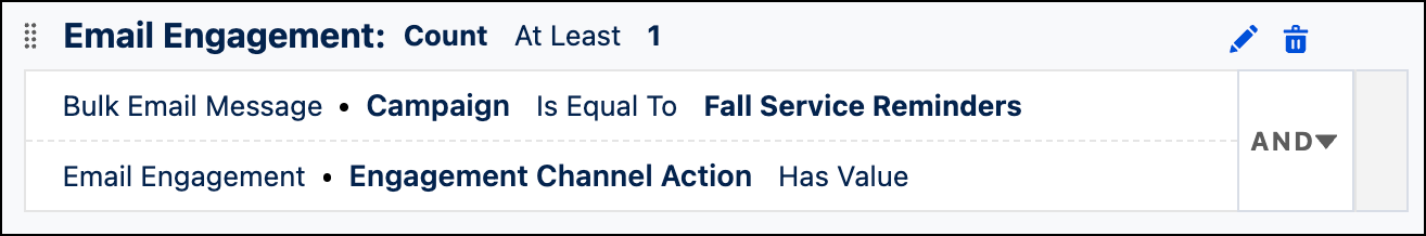 Segment criteria showing Bulk Email Message fields.