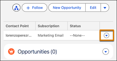 Contact Point table with dropdown icon highlighted.