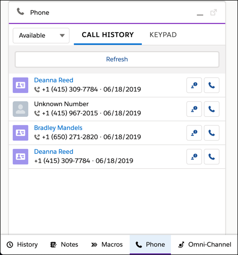 Dialer-historik för Essentials