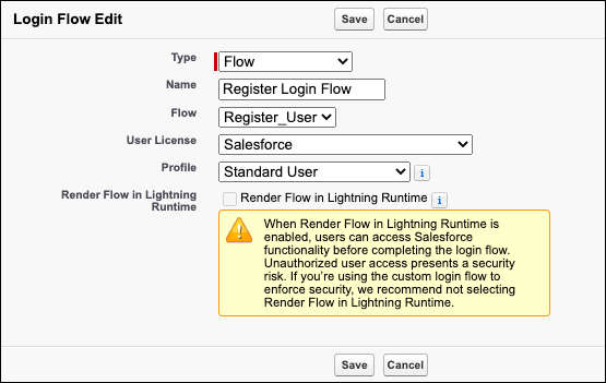 Login flow edit page in Setup