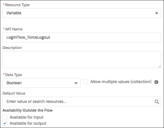 create a LoginFlow_ForceLogout output variable