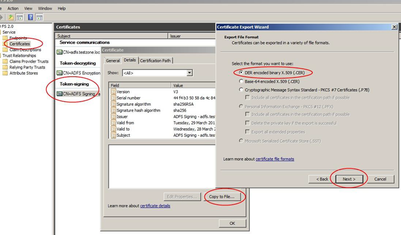 AD FS certificate