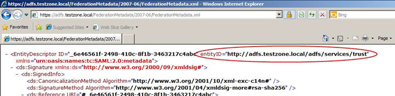 AD FS metadata and entity ID