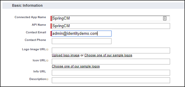 basic settings for the connected app