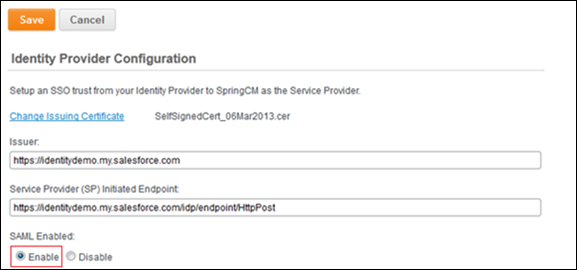 configure IdP settings in SpringCM