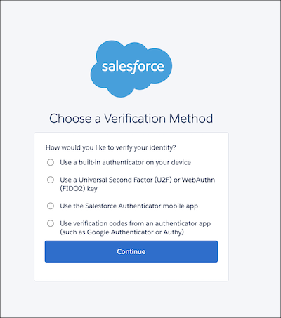 Choose a Verification Method screen