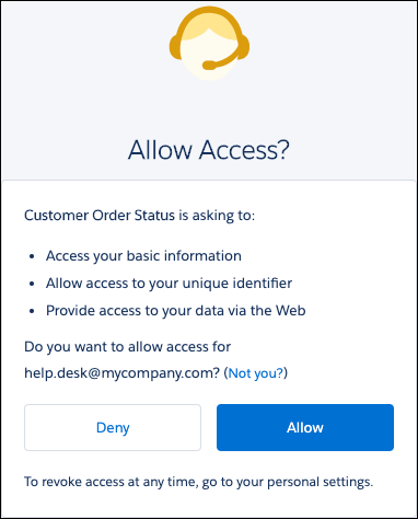 Approval page to grant access to the external client app