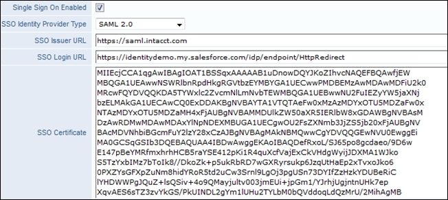 Paramètres SAML dans Intacct
