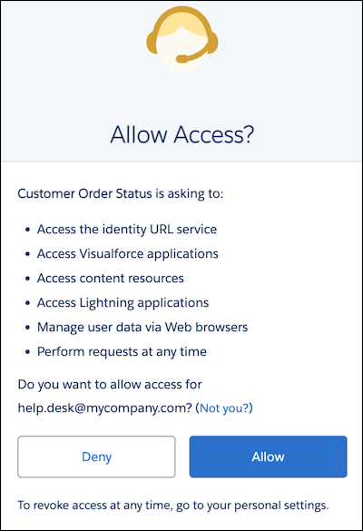 Pagina di approvazione per concedere l'accesso all'applicazione connessa"