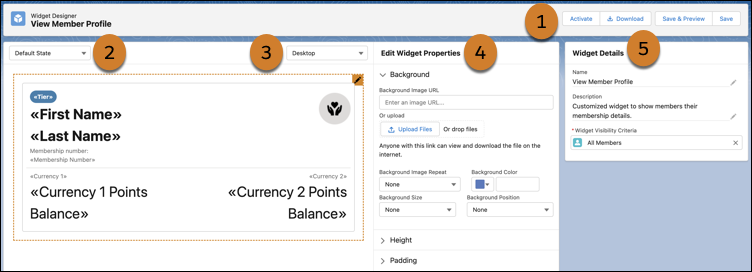 Loyalty Widget Designer canvas