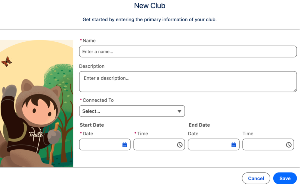 New club member details.