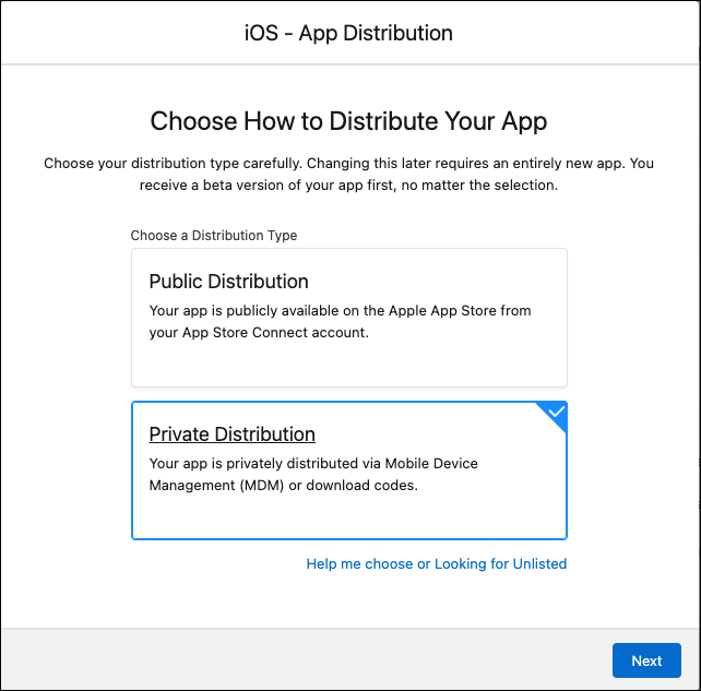 Tipo de distribución de iOS