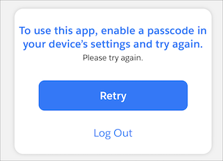 Écran présenté aux utilisateurs de l'application iOS lorsqu'ils n'ont pas activé le déverrouillage de l'application par identifiant biométrique ou code secret configuré sur leur appareil