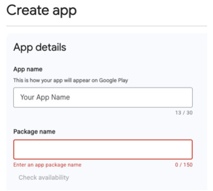 Fields in the Android setup, showing that the names must match.