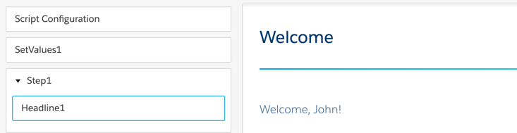 Preview of the Omniscript that shows "Welcome, John!"
