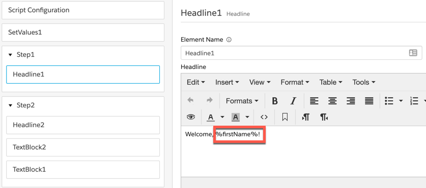 Merge field that refers to the firstName JSON node