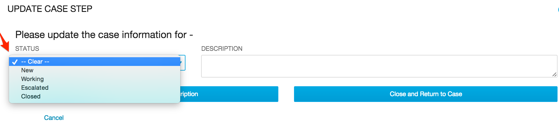 Список статусов со значениями, извлеченными из объекта «Обращение»