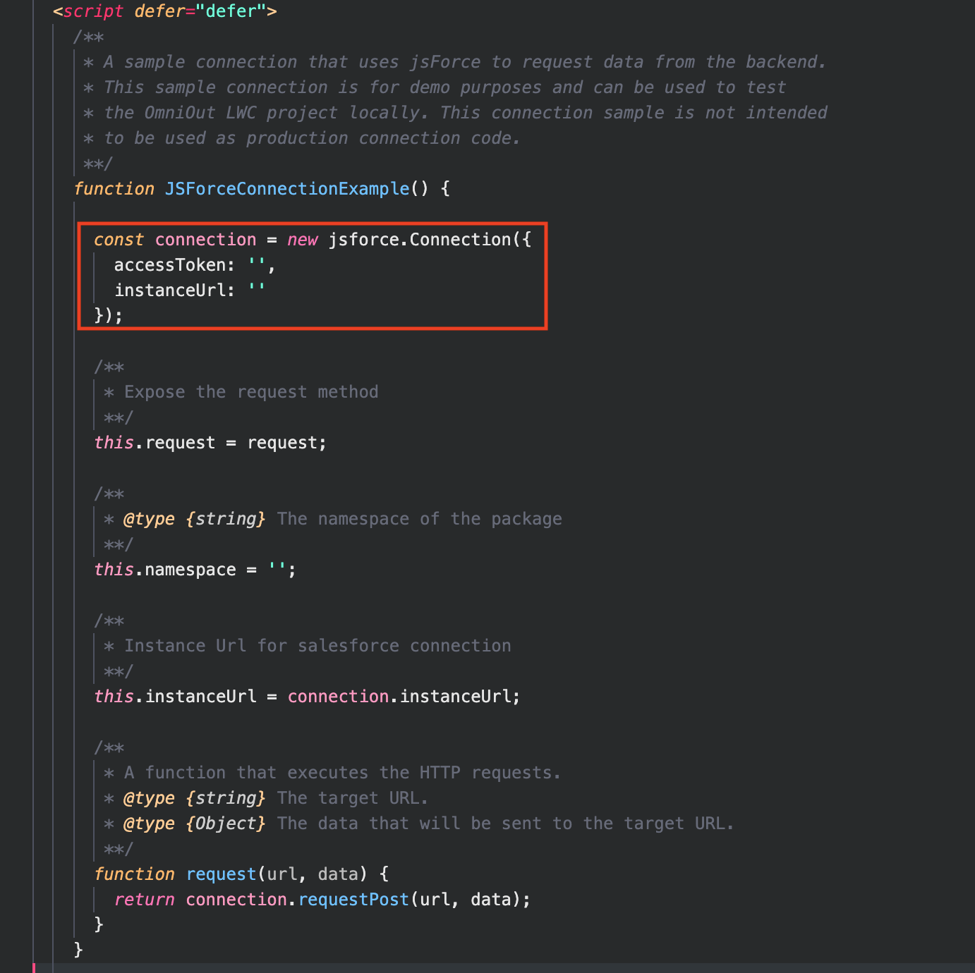 Dev mode OmniOut app's jsForce connection object