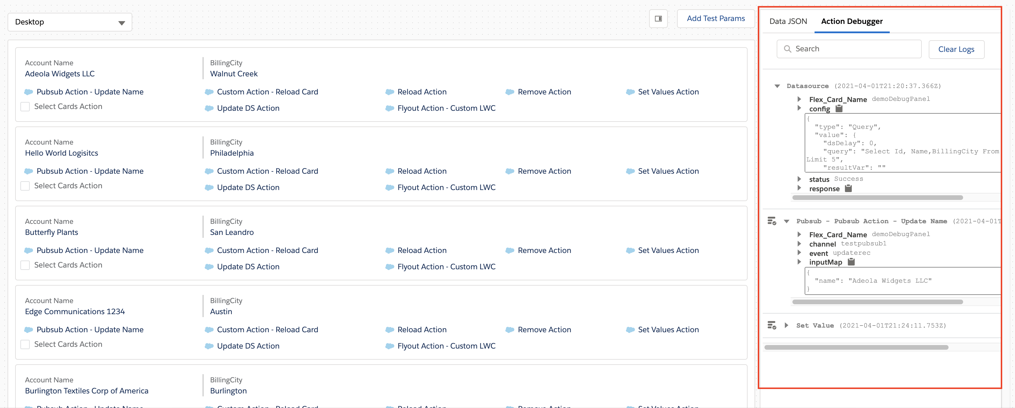 FlexCard ­Debug ­Panel ­Action ­Debugger