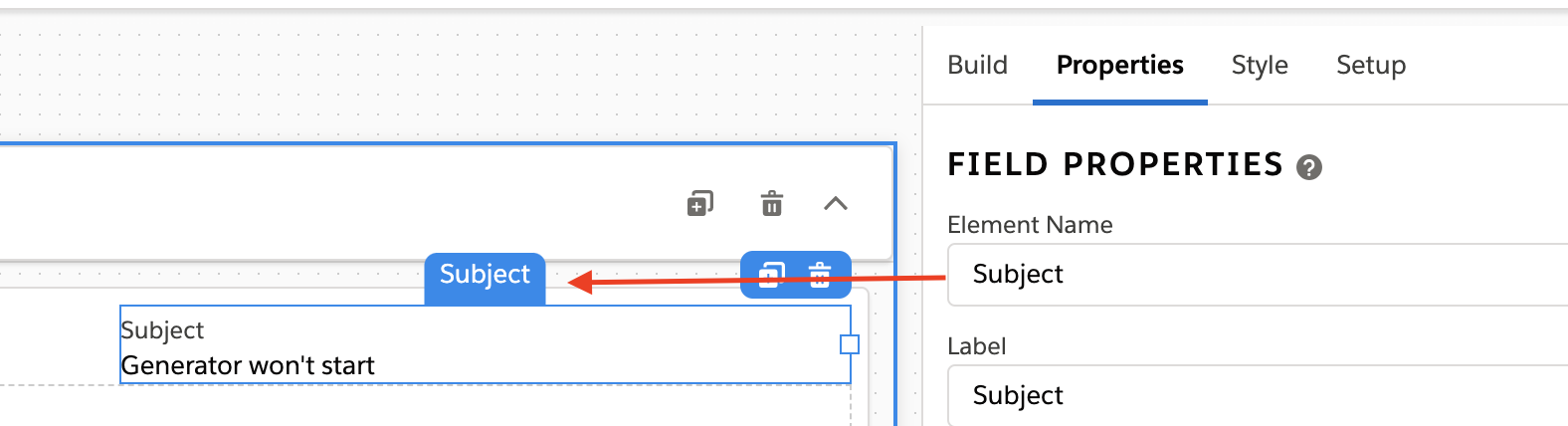 FlexCards element name tab