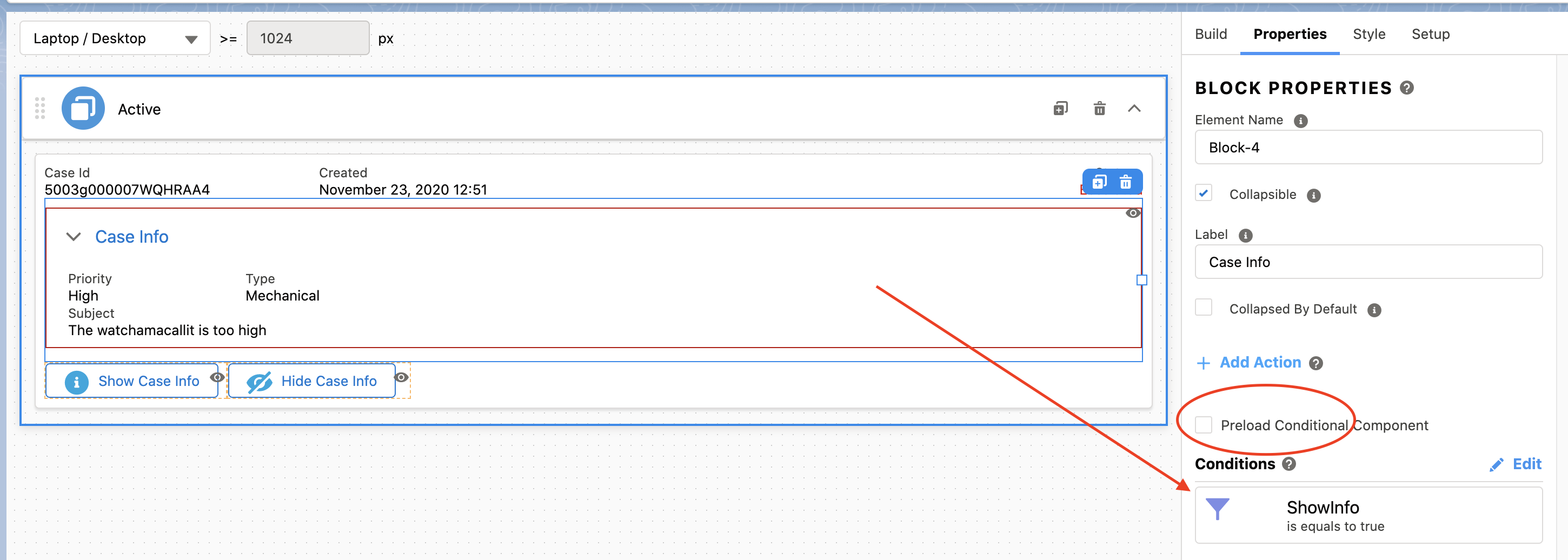Disable Preload Conditional Elements FlexCard Case Info
