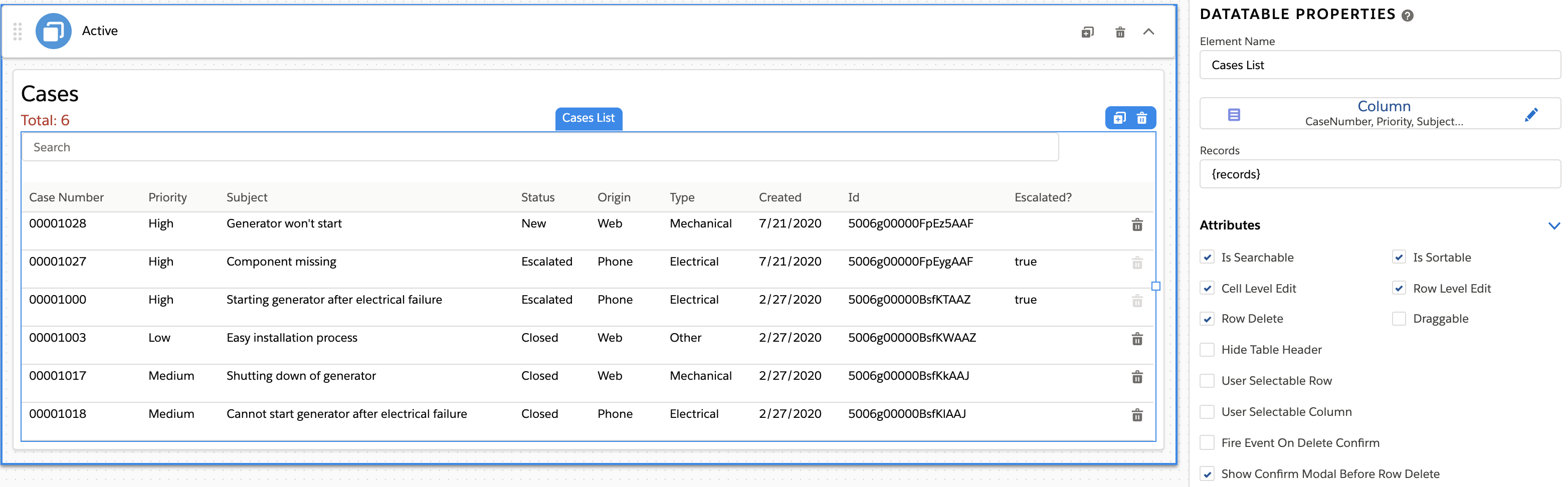 FlexCard Datatable Element