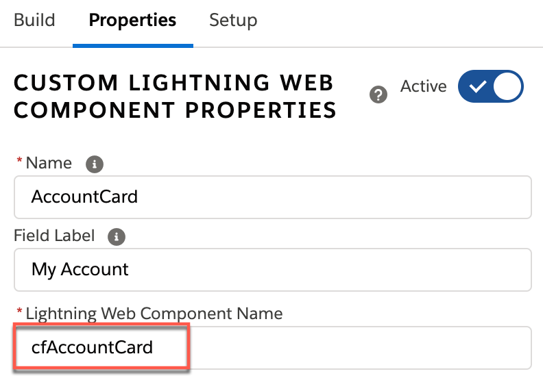 Example of Card Name syntax when referenced in OmniScript's Custom Lightning Web Component element.