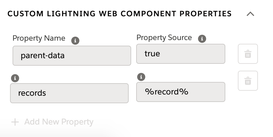 Example parent-data property name and records property configuration.