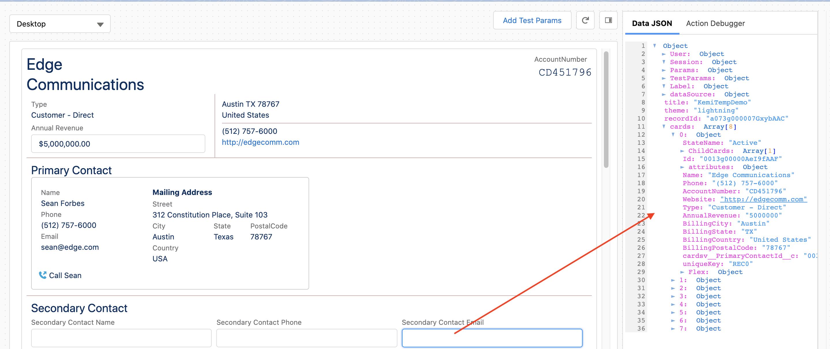 Before: FlexCard ­Field ­Binding new field