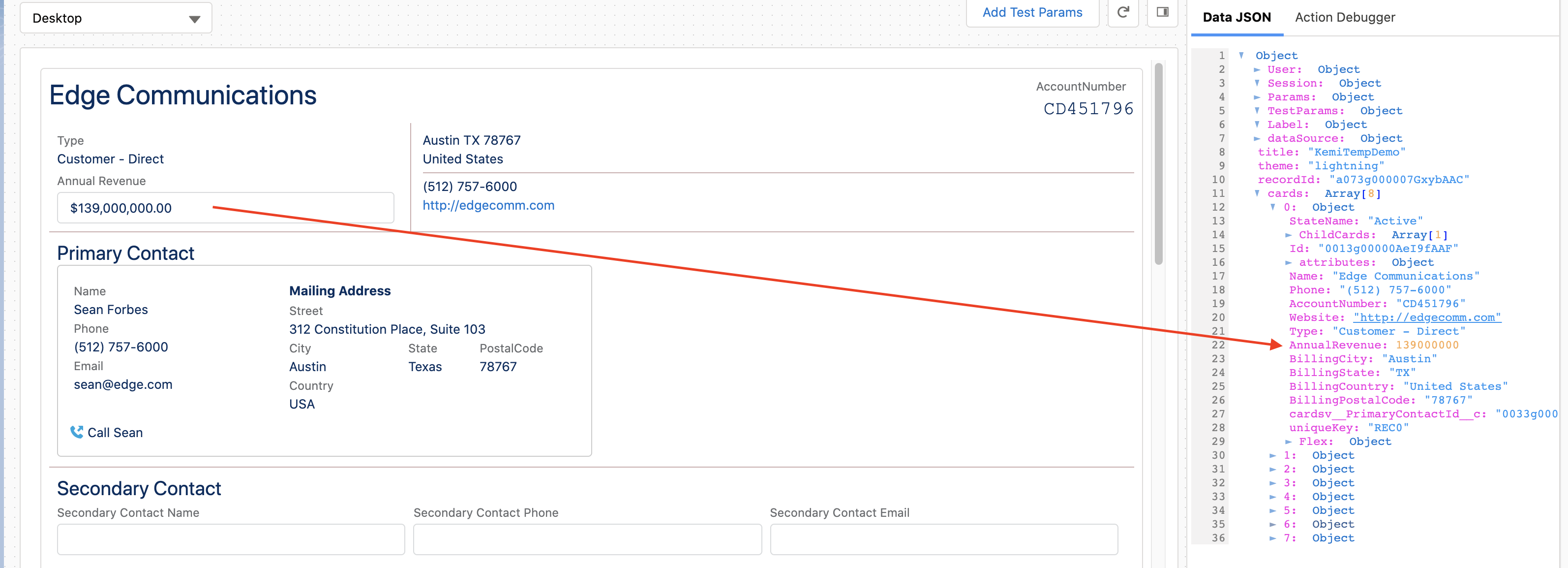Before: FlexCard ­Field ­Binding update field