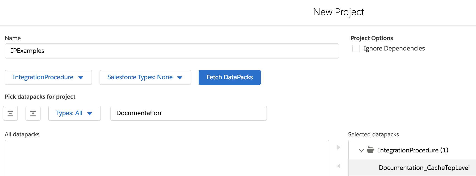 The Documentation_CacheTopLevel Integration Procedure is selected.