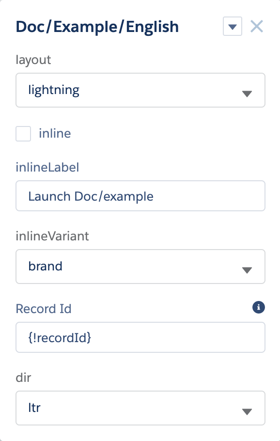 Configuration fields for an LWC OmniScript component in a Community.