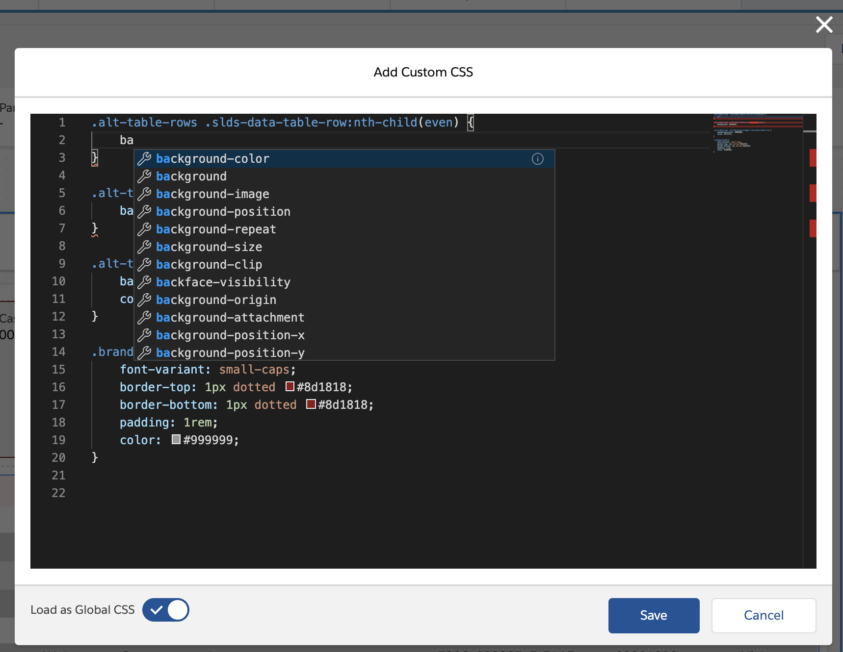 FlexCards Add Custom CSS feature window