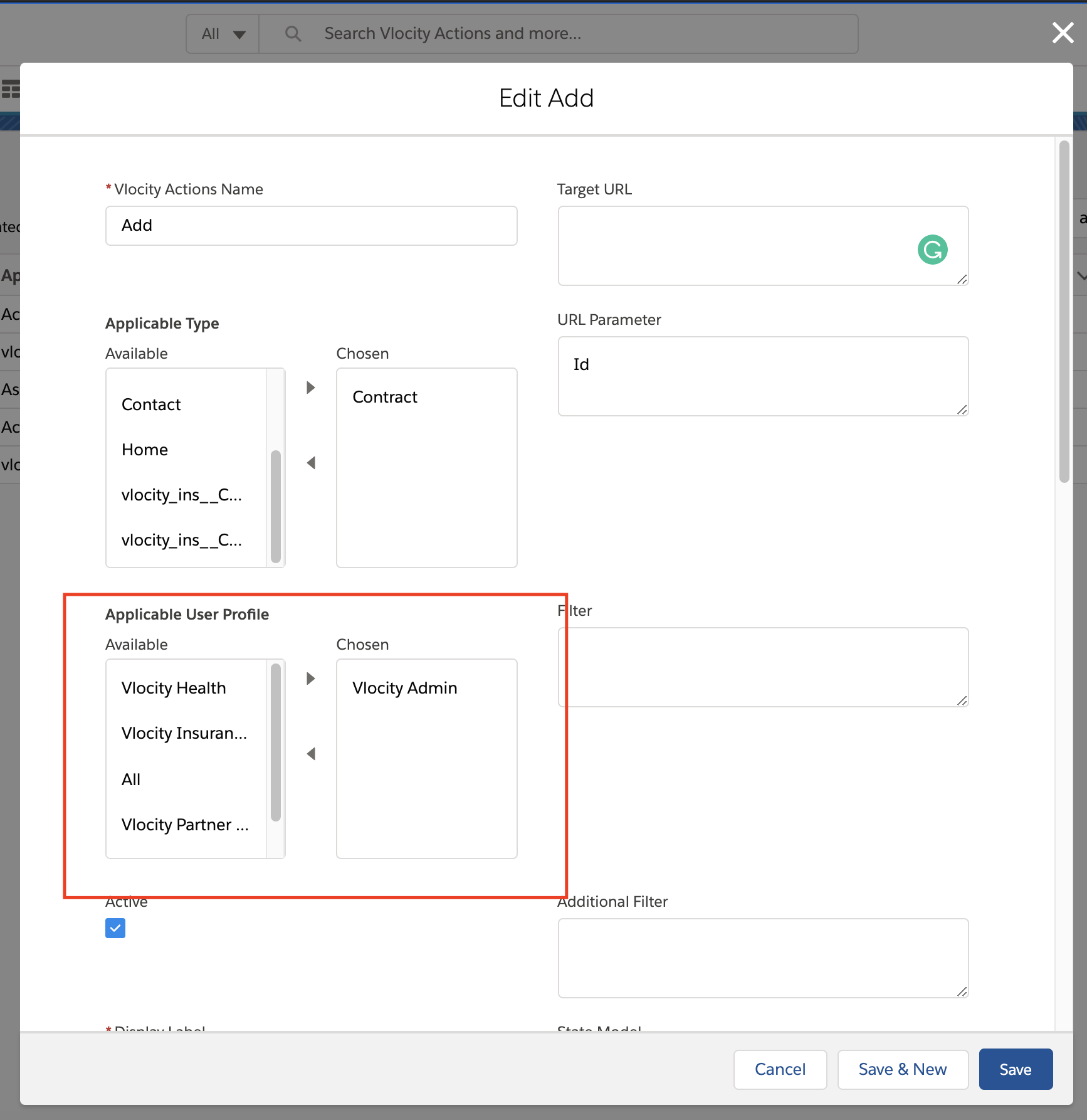 Vlocity Action: Applicable User Profile setting