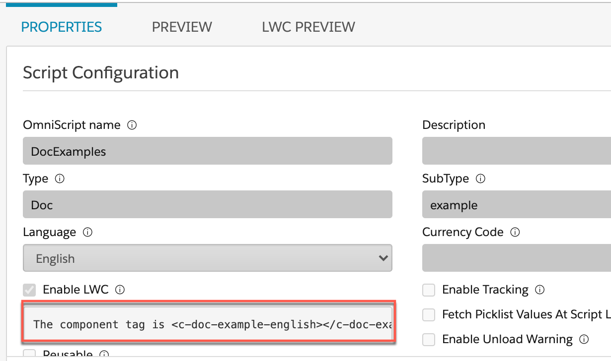 Embed component tag for LWC OmniScripts in the Classic Designer's Script Configuration section