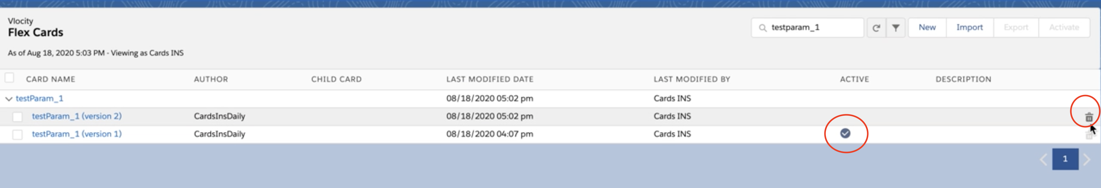 Delete inactive version of a FlexCard