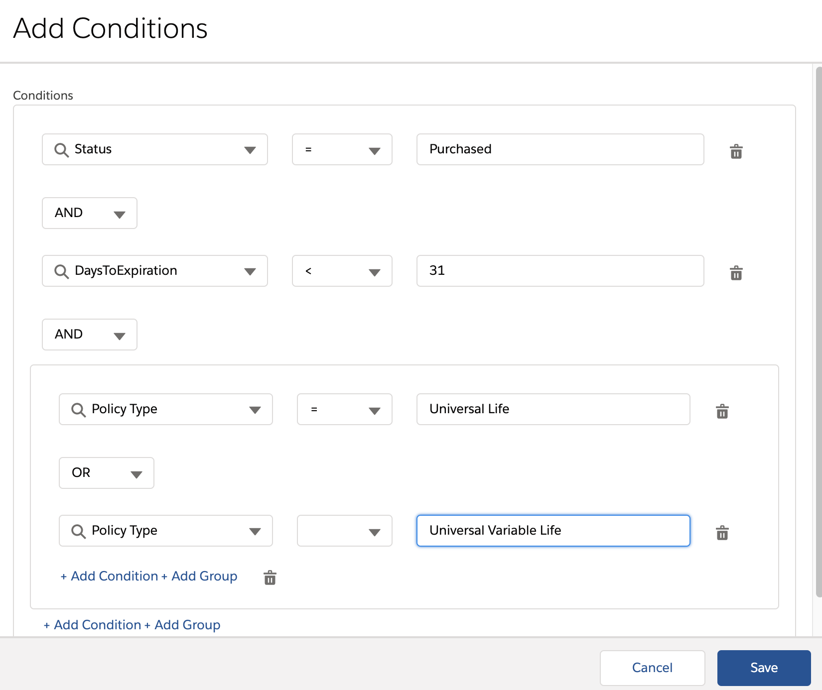 FlexCard Conditions Group