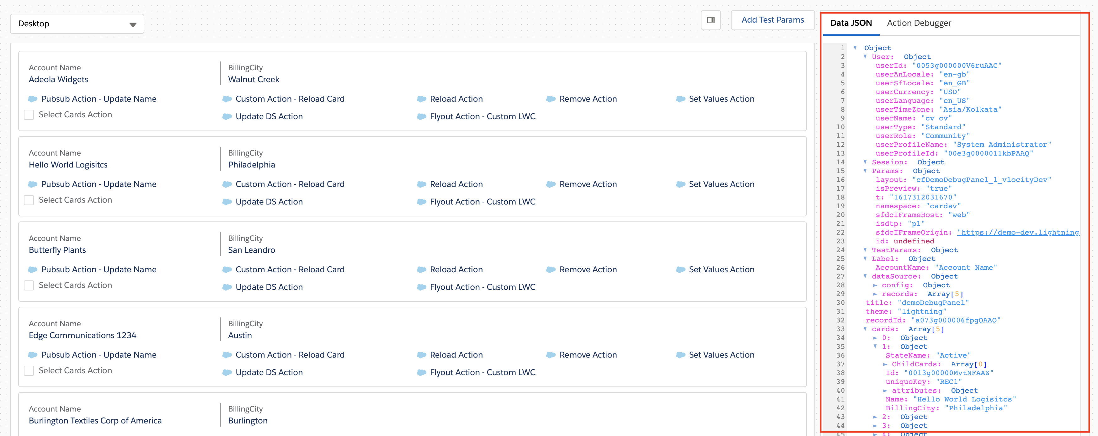 FlexCard ­Debug ­Panel ­Data JSON panel
