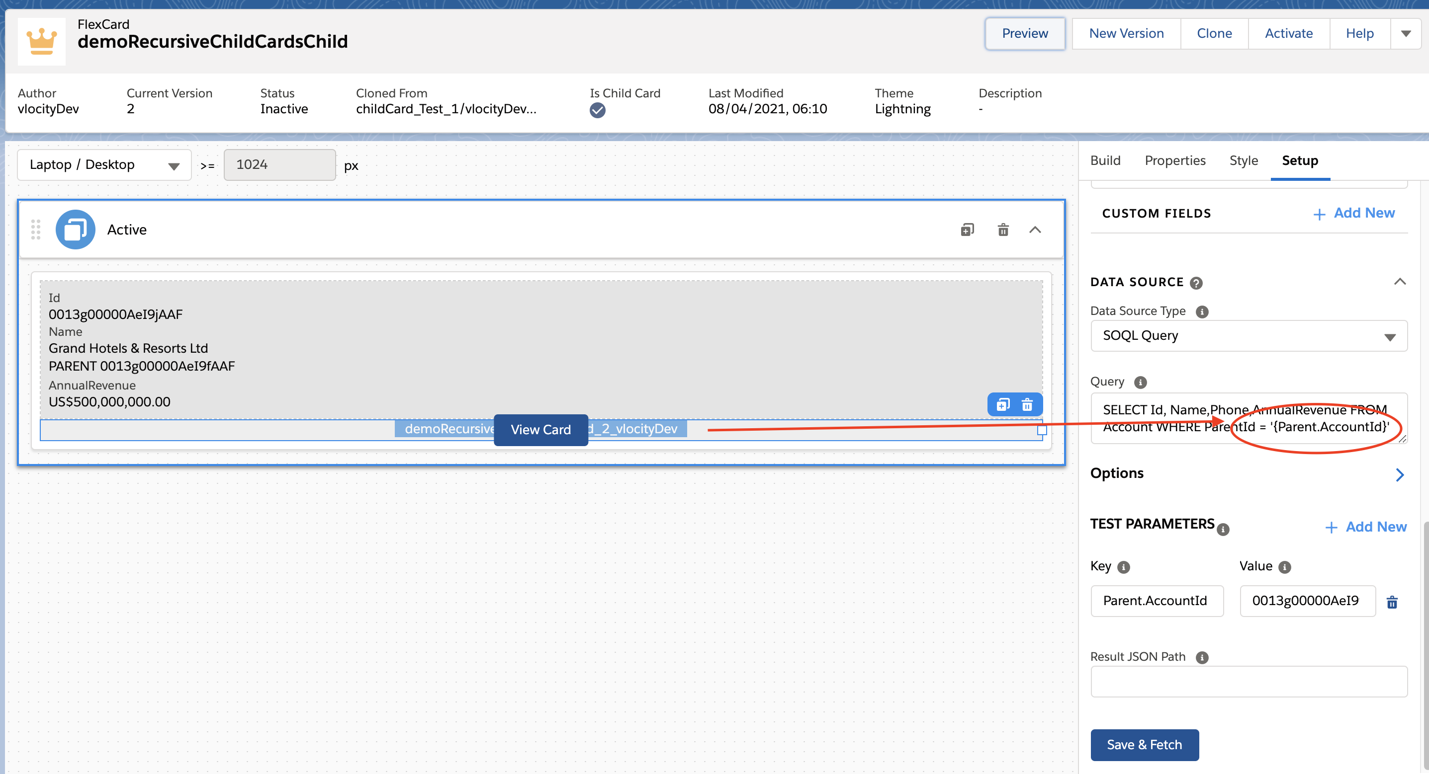 FlexCard Recursive Child Attributes Data Source