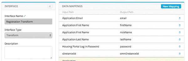 Example pre-transform DataRaptor interface