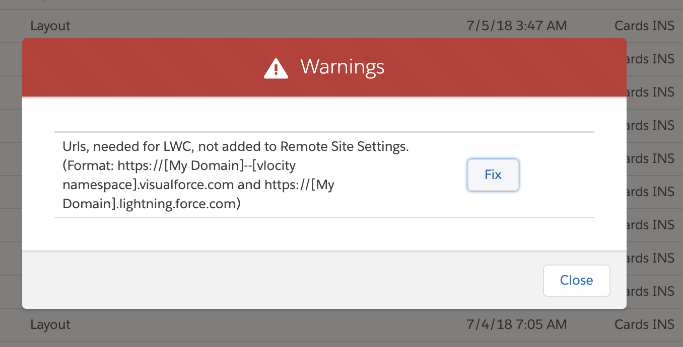 Remote Site Settings warnings in FlexCards
