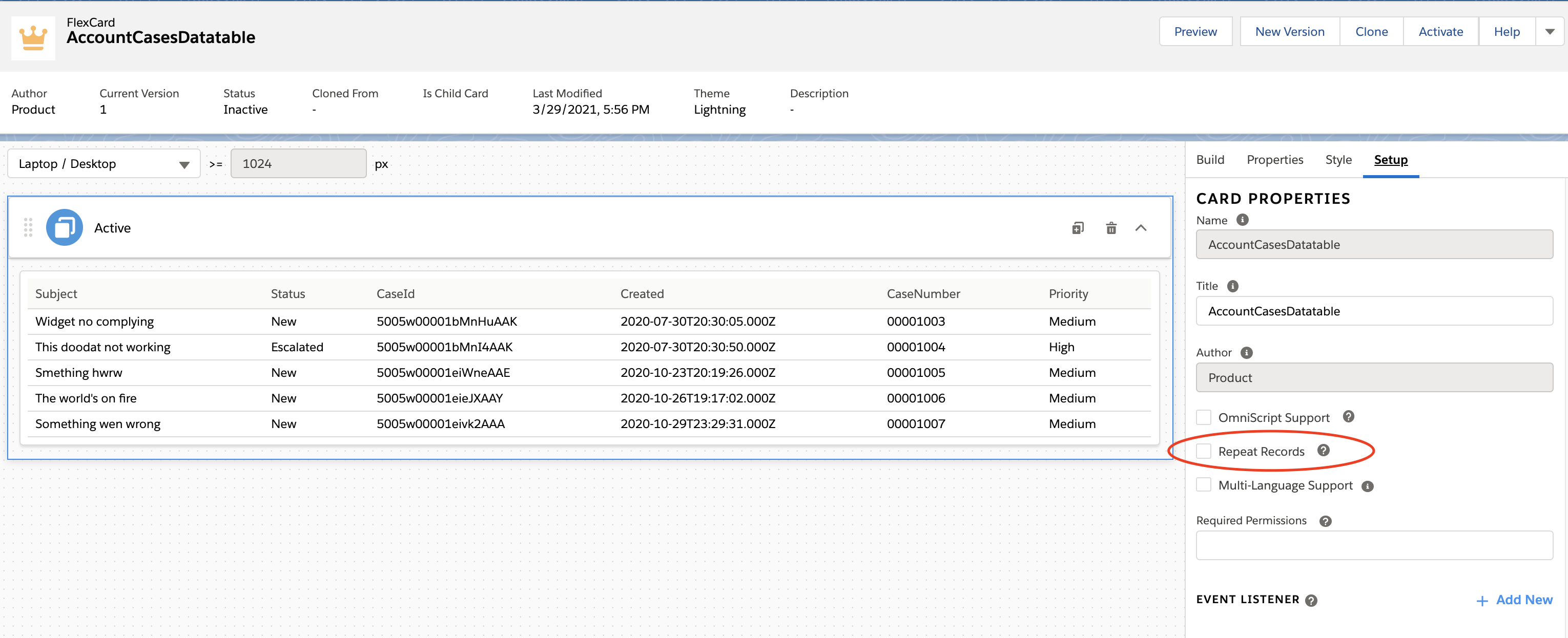 Repeat Records Disabled Design View